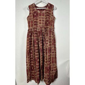 Emli Womens Sleeveless Midi Dress XL Red Gold Geometric Print Boho Ethnic New